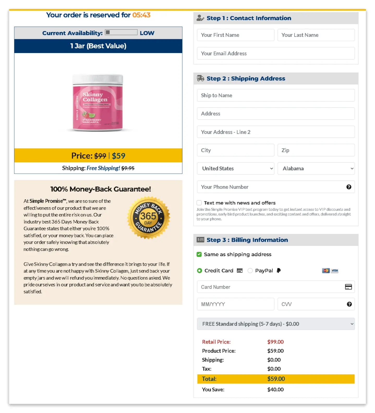 Skinny Collagen Secure Checkout Page